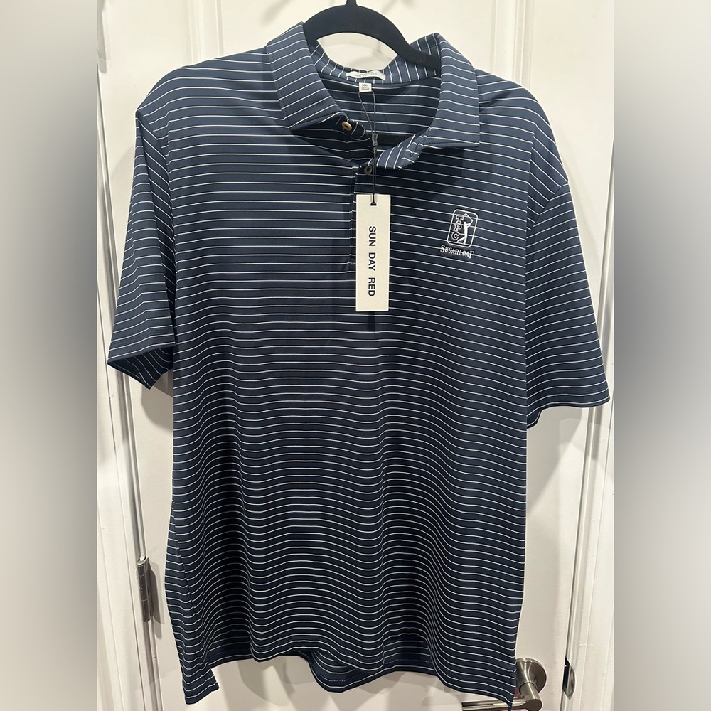 NWT Men’s Sun Day Red TPC Sugarloaf Golf Pioneer Polo Blue Striped Shirt- XL